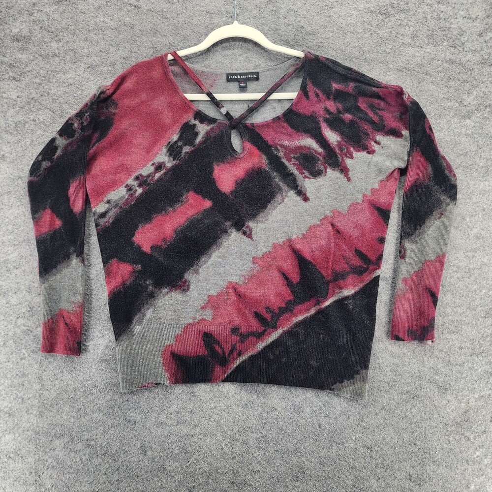 Rock & Republic Sweater Womens Small Gray Black Red
